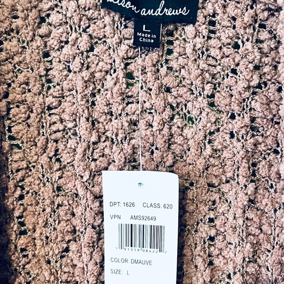 Alison Andrews Popcorn Cardigan size large pink mauve open front NWT long sleeve - Picture 9 of 10